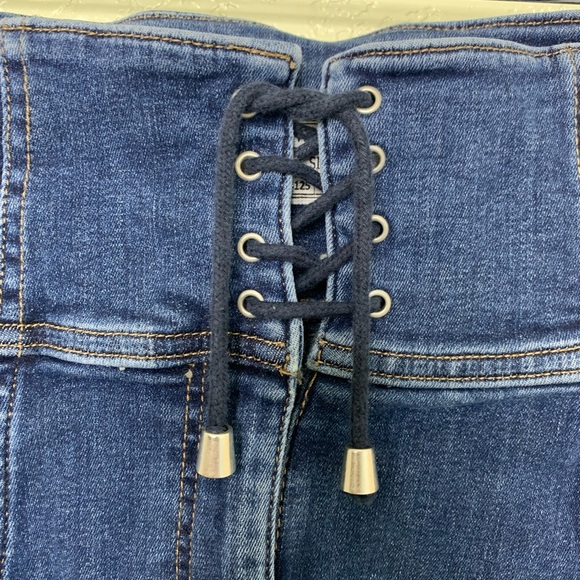 Free People Women’s Strecky Y2K Jean Tie Front Midi Pencil Skirt Size 2 - Picture 3 of 9